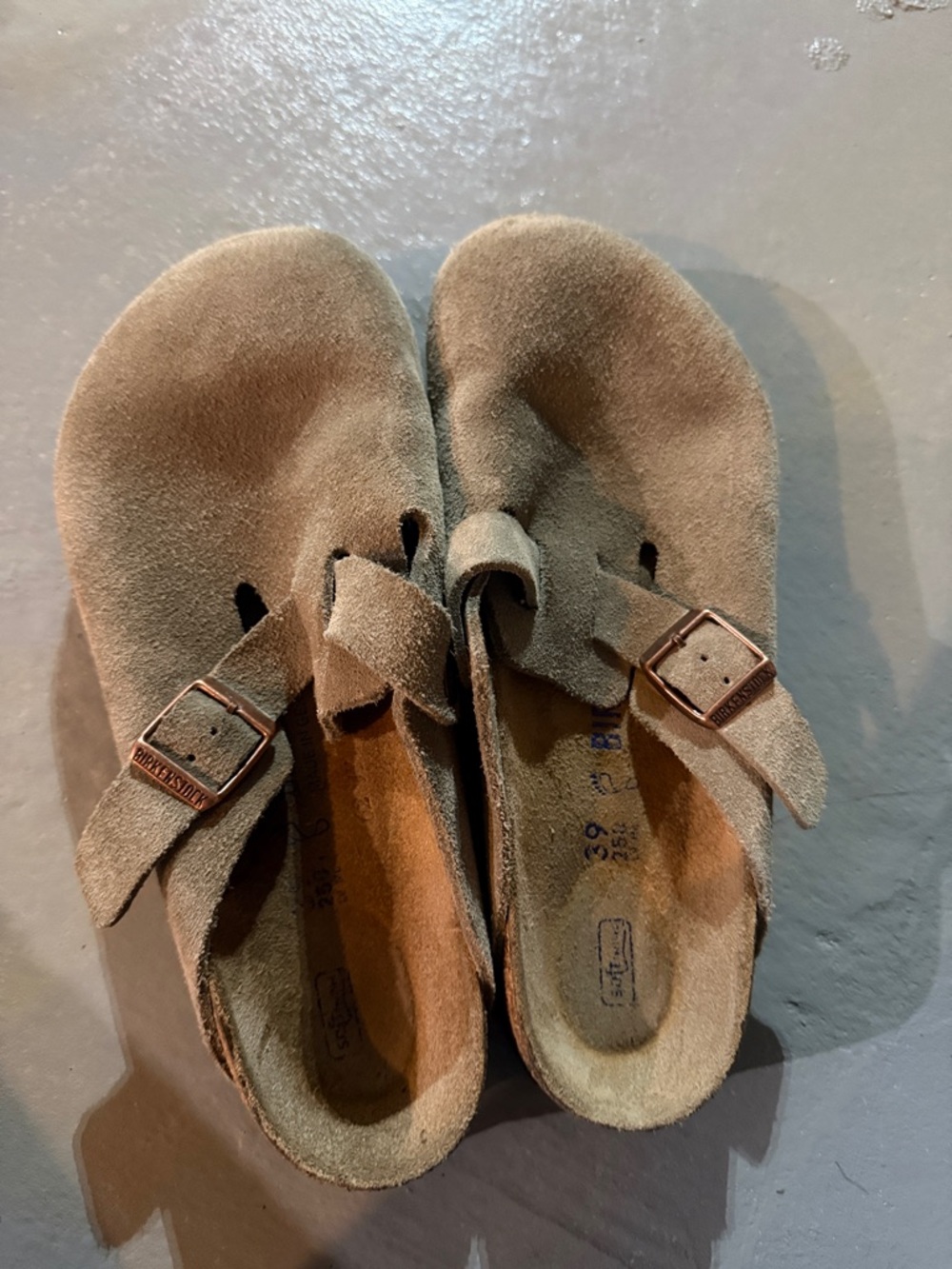 Birkenstock Suede Buckle Mules in Taupe Brown